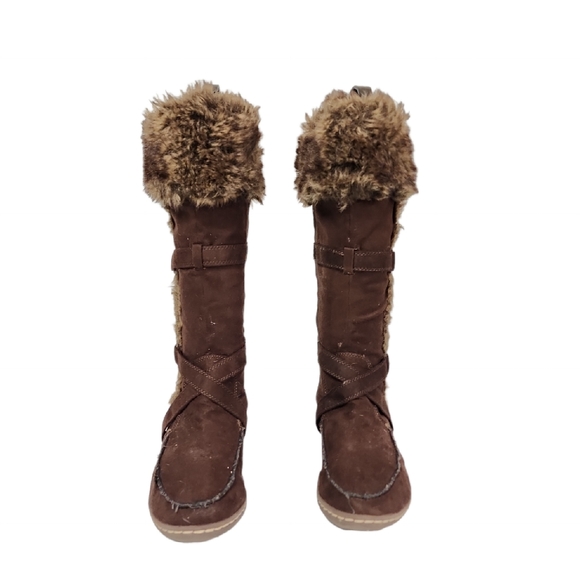 American Eagle Outfitters Brown Faux Fur Suede Boots Size 9 - Picture 1 of 11